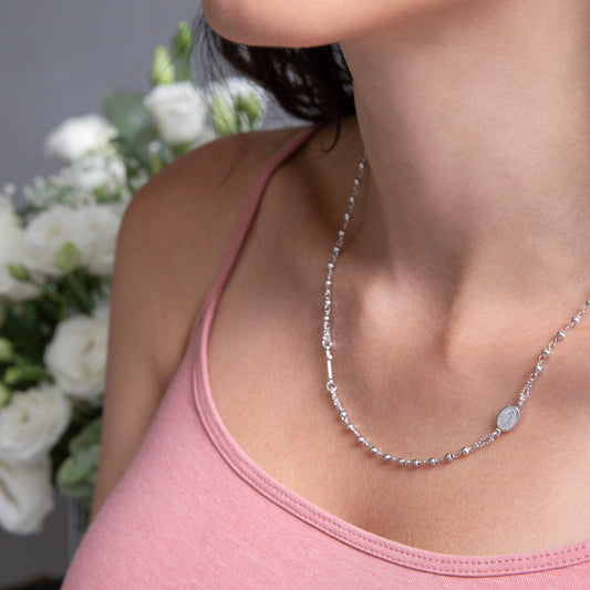 MIRACULOUS AND CROSS - NECKLACE - WHITE GOLD