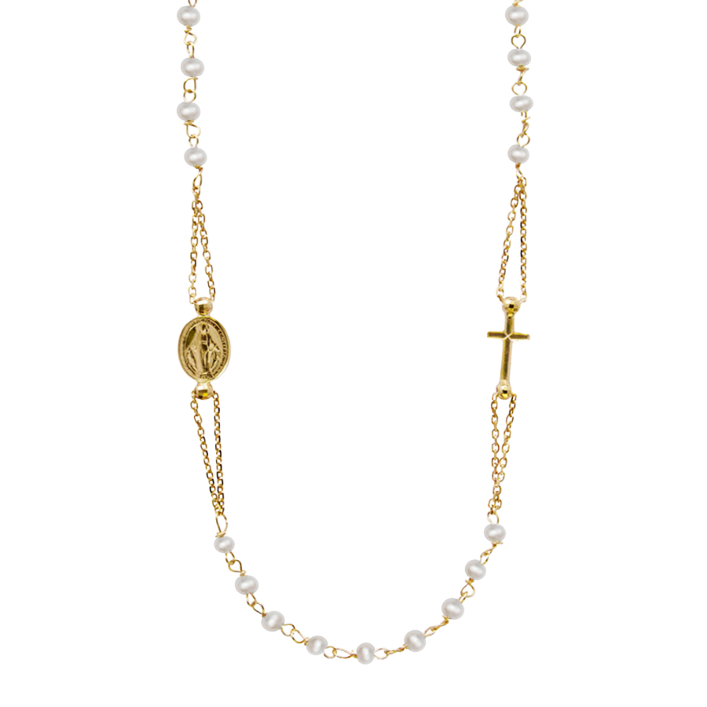 MIRACULOUS AND CROSS - PEARL NECKLACE - GOLD