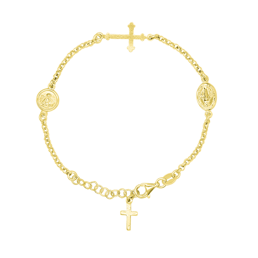 MIRACULOUS MEDAL AND ANGEL - BRACELET - GOLDEN SILVER