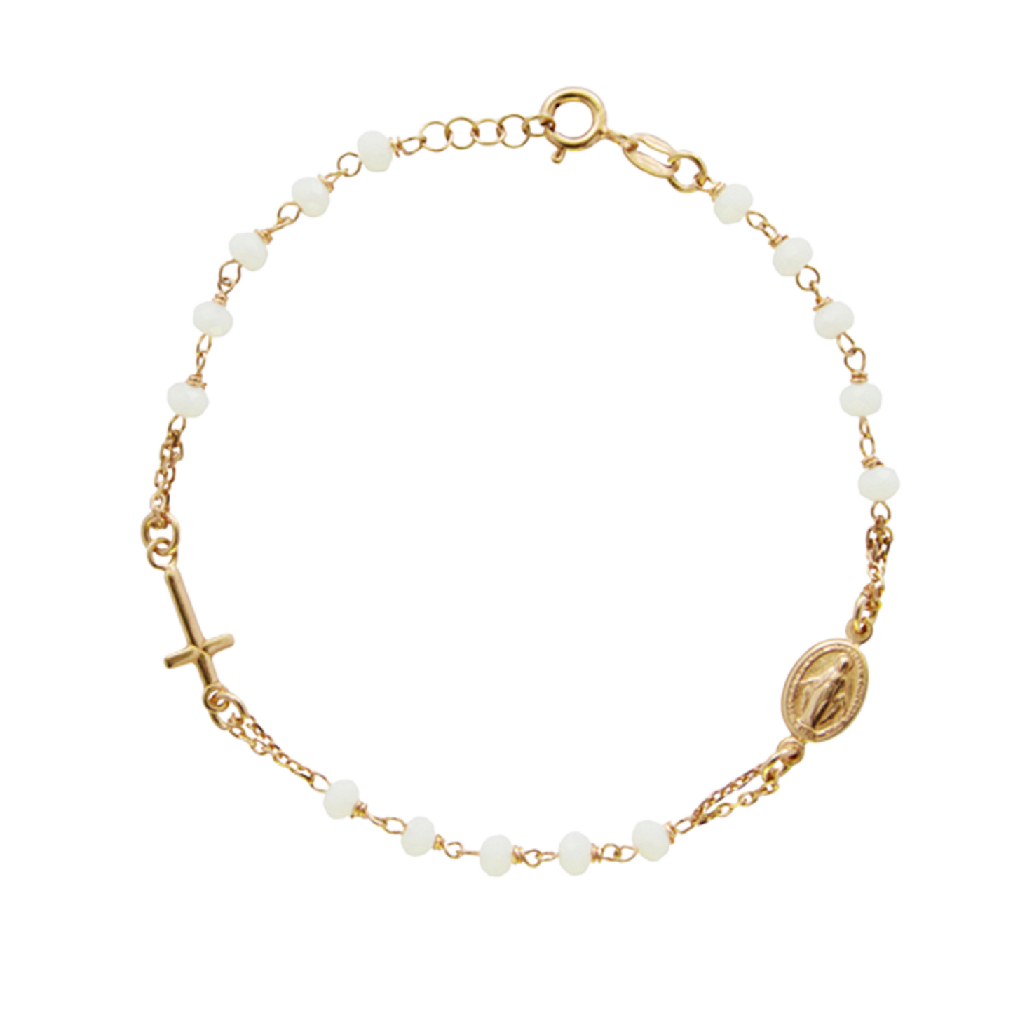 MIRACULOUS MEDAL AND CROSS - BRACELET - GOLDEN SILVER