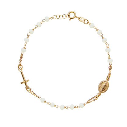 MIRACULOUS MEDAL AND CROSS - BRACELET - GOLDEN SILVER