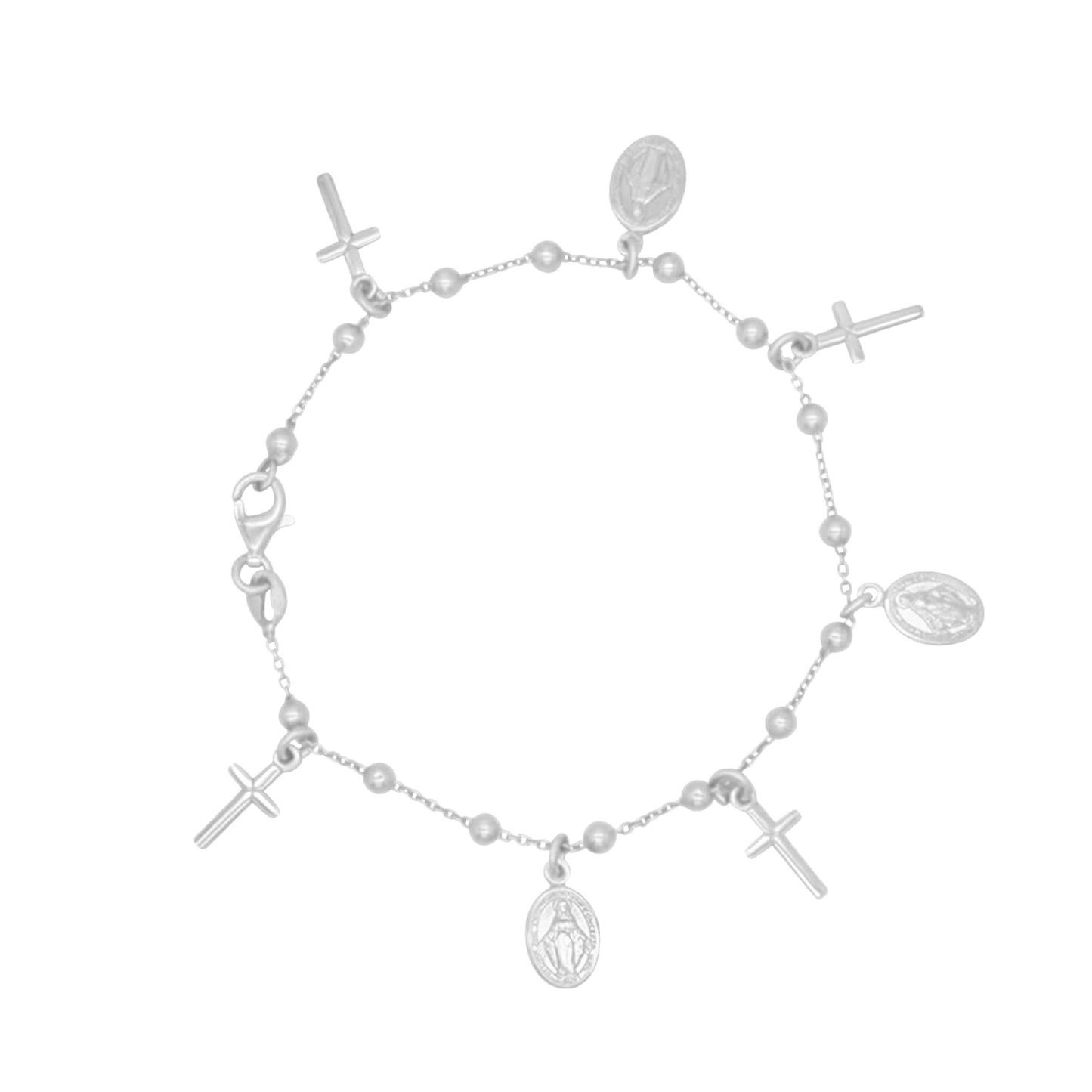 MIRACULOUS MEDAL AND CROSS CHARMS - BRACELET - SILVER