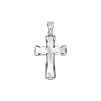 MOTHER OF PEARL CROSS PENDANT - SILVER