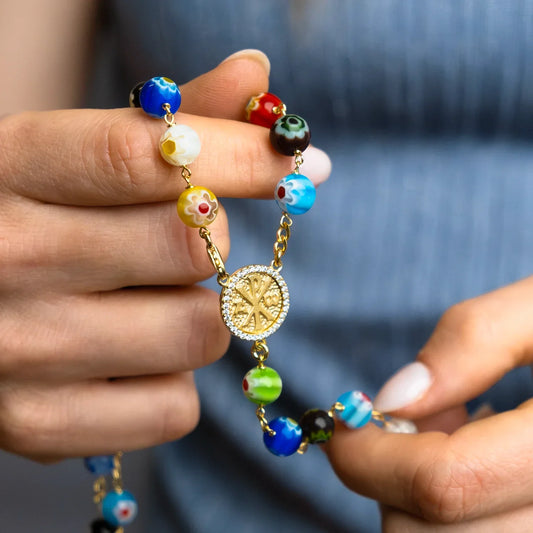 MURRINA GLASS - ROSARY - VERMEIL SILVER