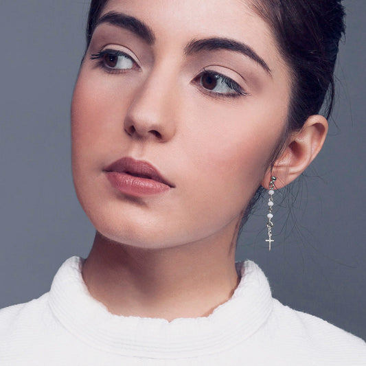 CROSS - CRYSTAL EARRINGS - SILVER