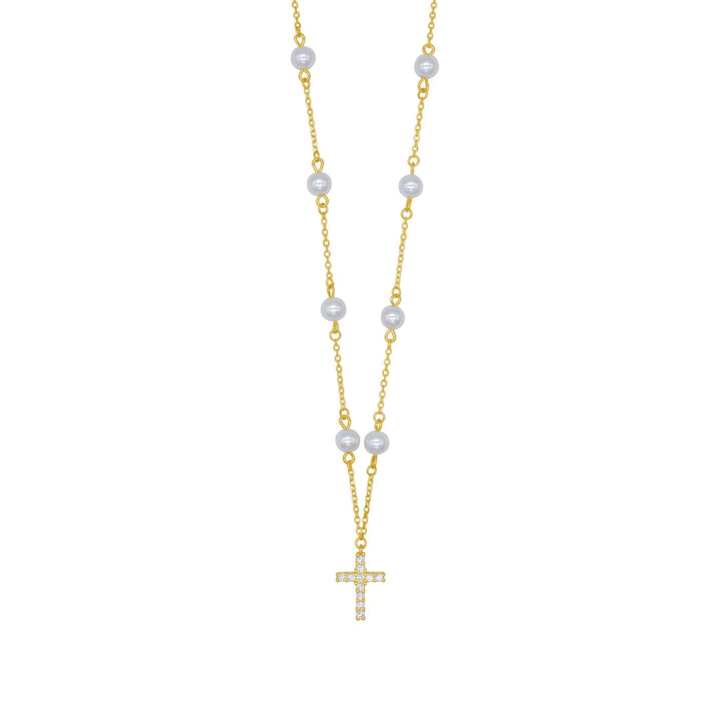 PEARL CROSS NECKLACE - GOLDEN SILVER