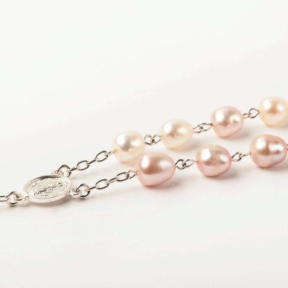 THREE-TONE PEARL ROSARY - SILVER