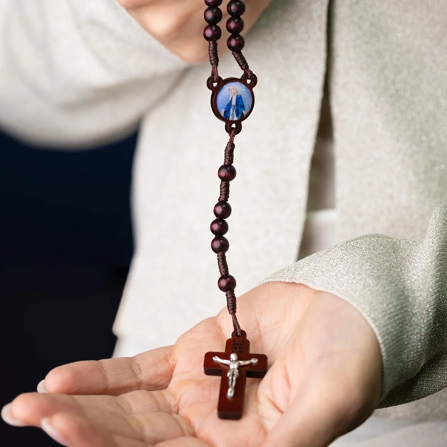 DARK WOOD BEADS ROSARY - ROPE
