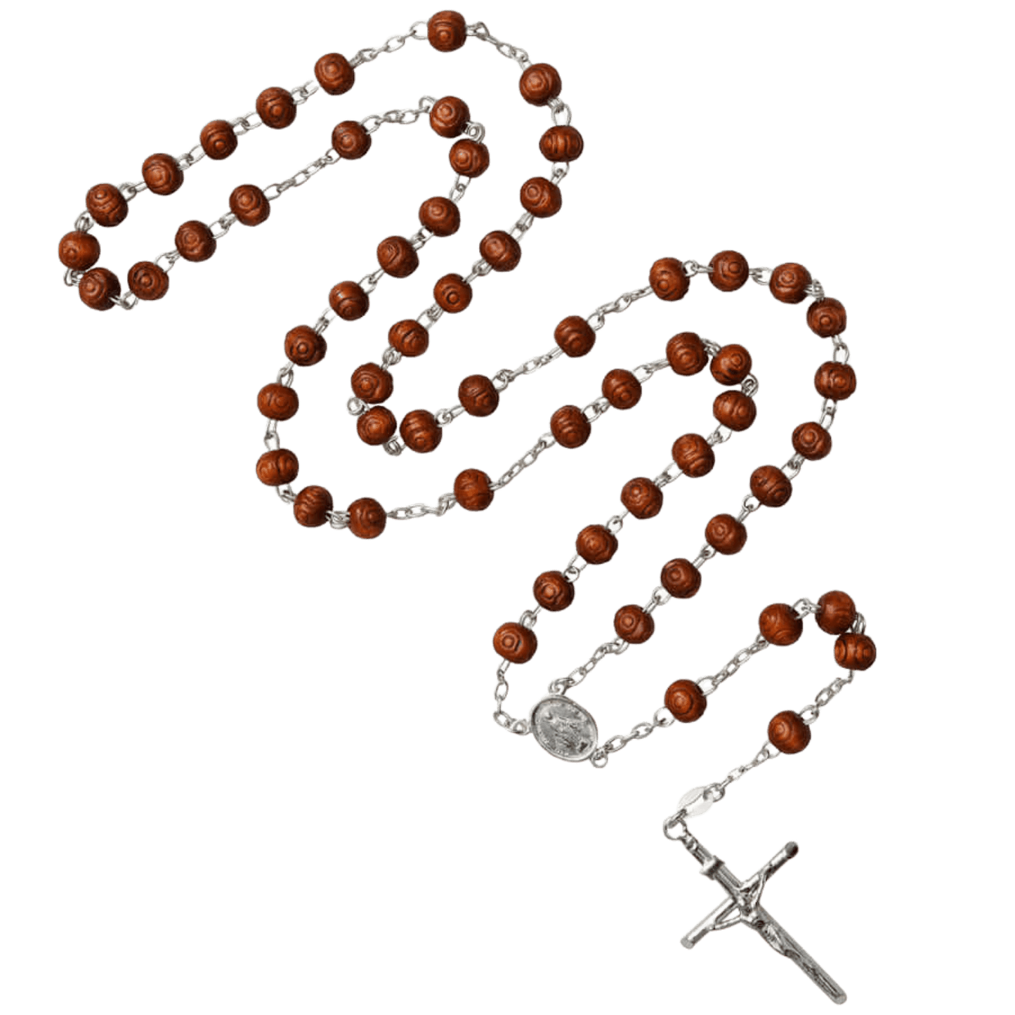 ROSEWOOD BEADS ROSARY - SILVER