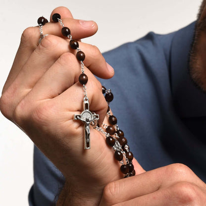 SAINT BENEDICT - WOODEN ROSARY - METAL