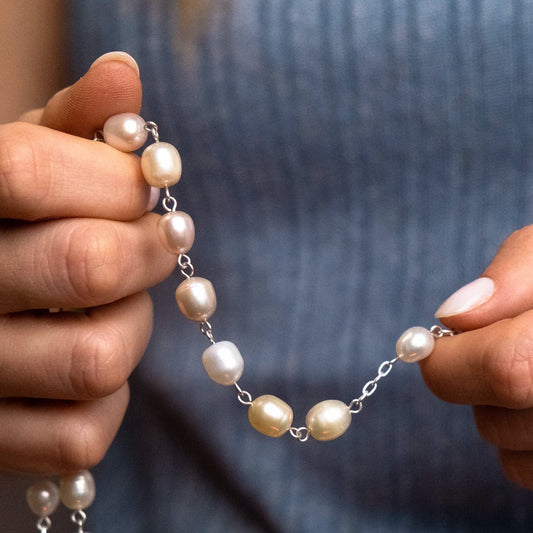 THREE-TONE PEARL ROSARY - SILVER
