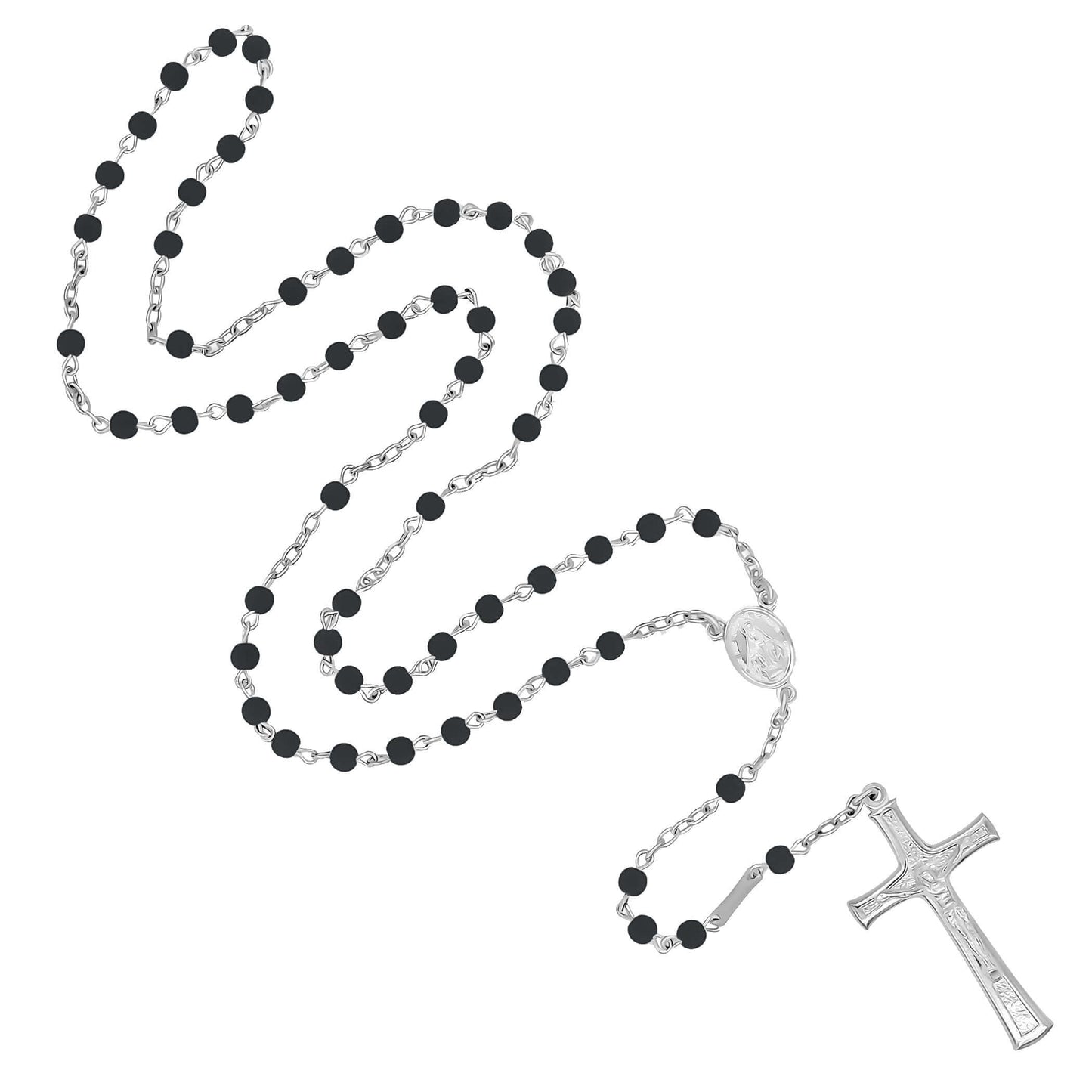 VOLCANIC LAVA BEADS ROSARY - SILVER