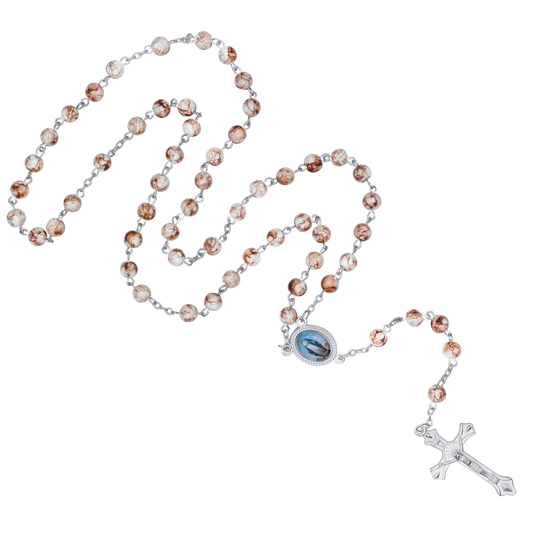 WHITE MARBLE ROSARY - METAL