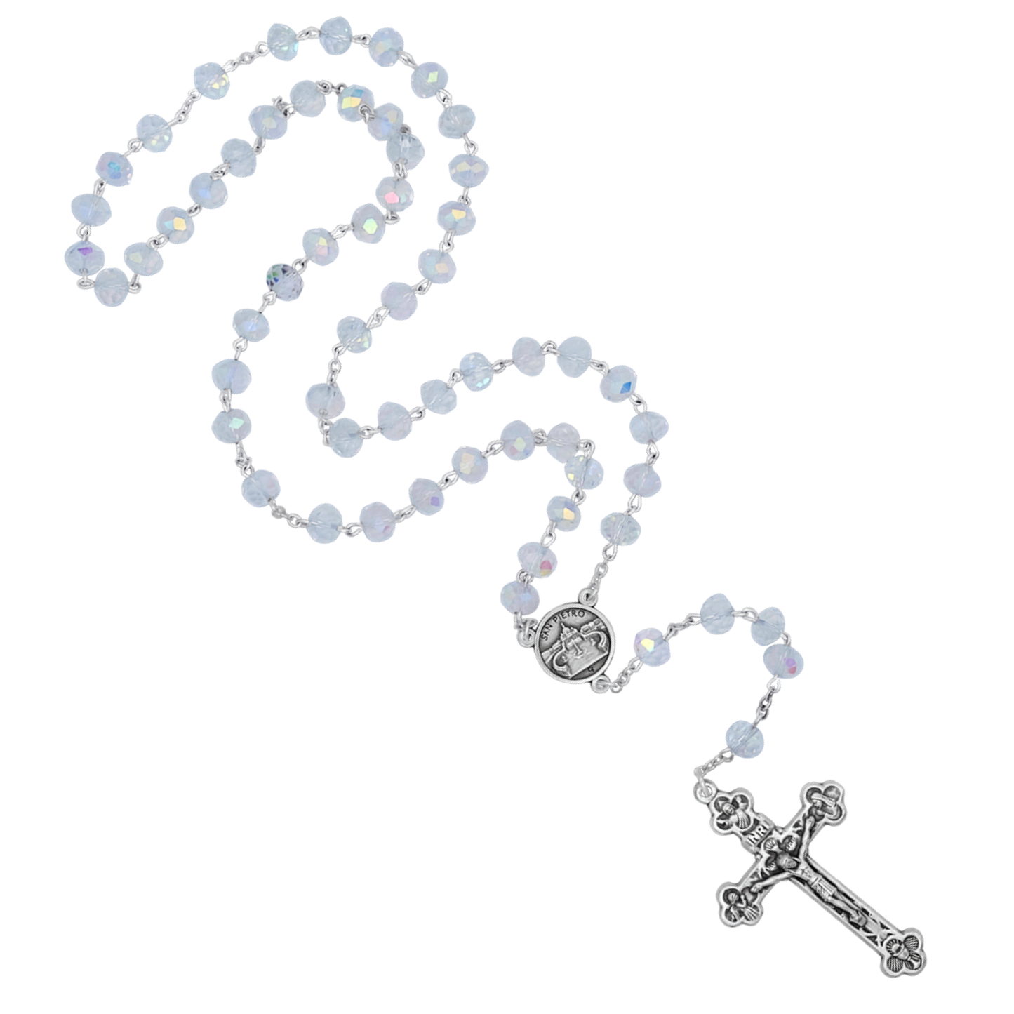 WHITE CRYSTAL ROSARY - METAL