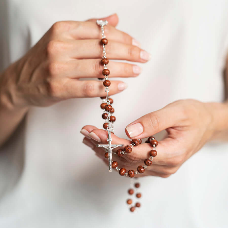 ROSEWOOD BEADS ROSARY - SILVER