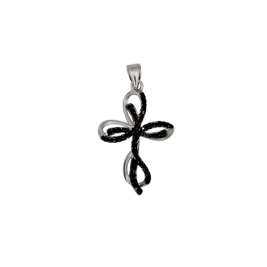 CROSS PENDANT - SILVER AND BLACK ZIRCONIA