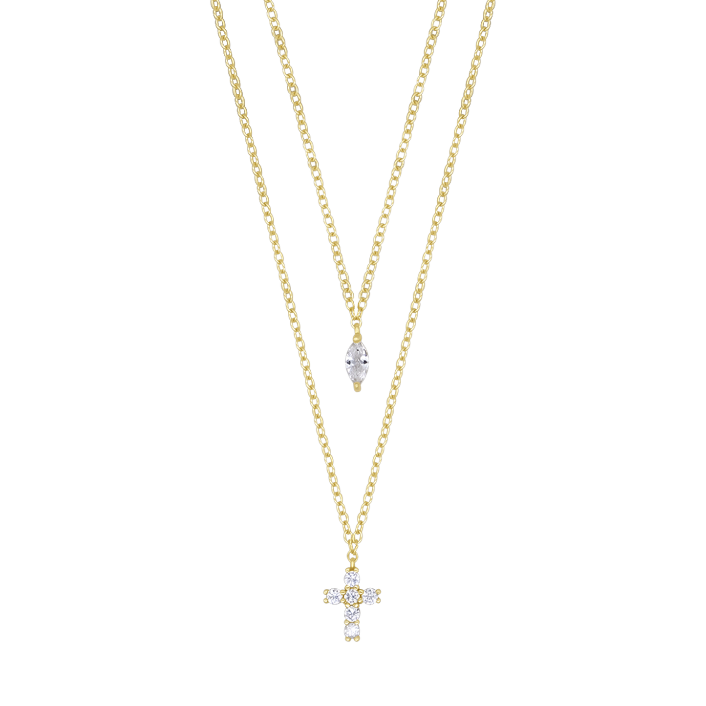 ZIRCONIA CROSS NECKLACE - GOLDEN SILVER