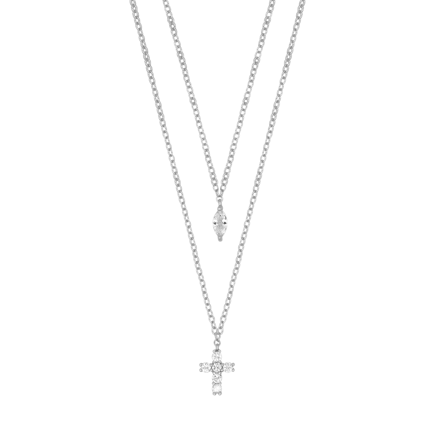 ZIRCONIA CROSS NECKLACE - SILVER
